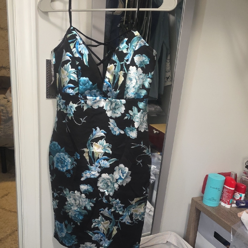 Floral Black and Blue Dress